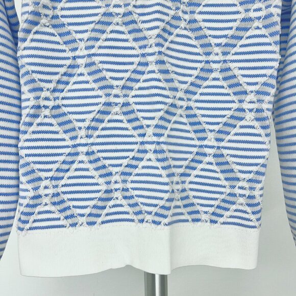 Derek Lam 10 Crosby‎ Blue White Stripe Diagonal Fringe Crewneck Sweater Sz S - Picture 4 of 15